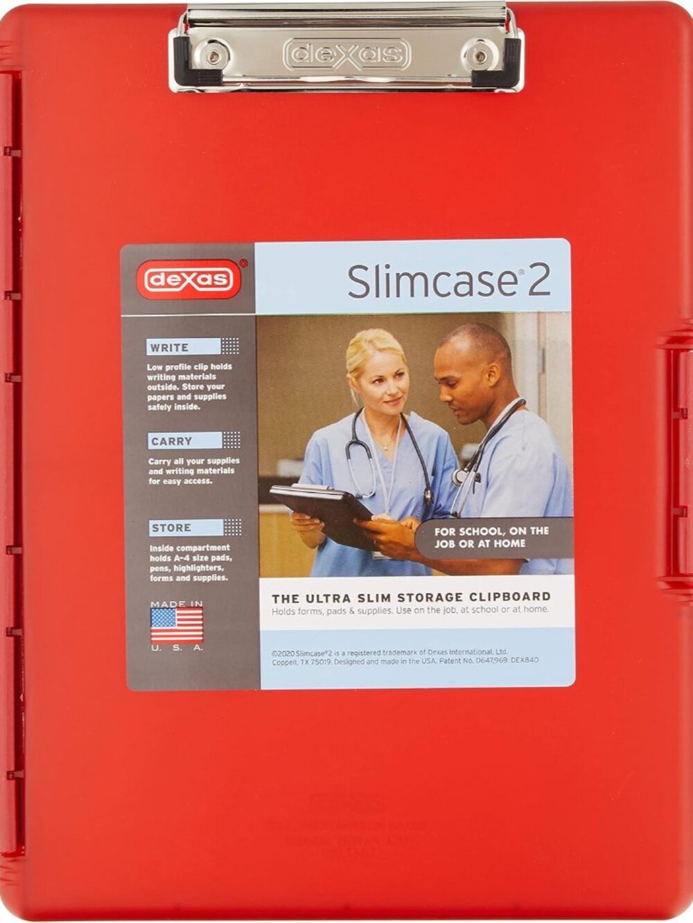 Slimcase 2 Plastic Clipboard with Storage and Side Opening, Strawberry Red, Offi